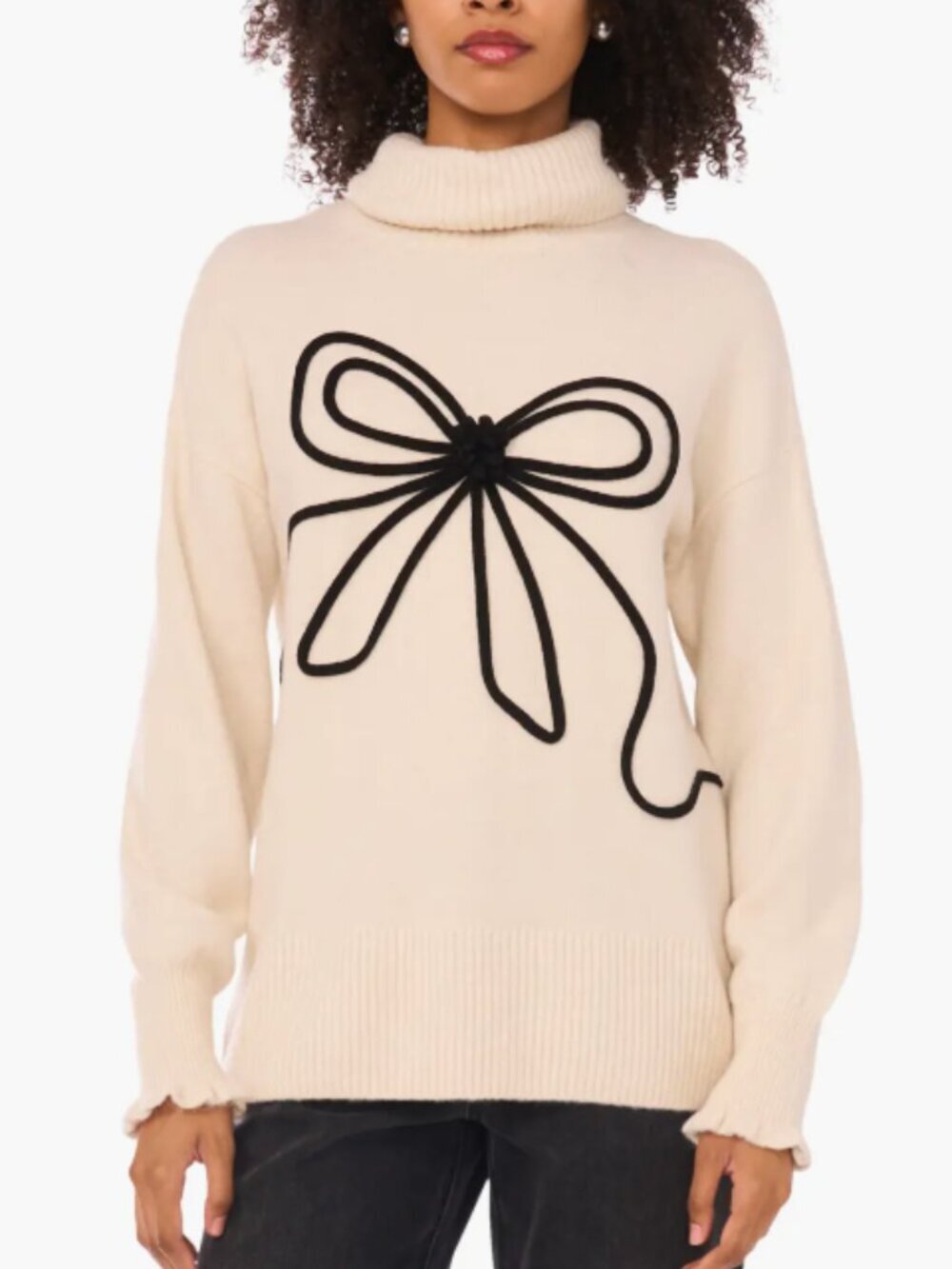 NWT 1. State Women's Size XL Ivory Long Sleeve Bow Turtleneck Sweater